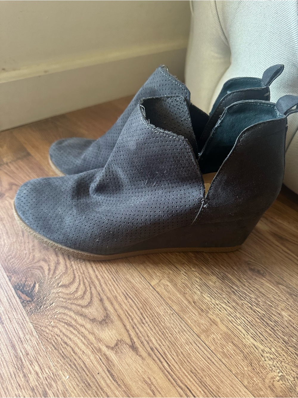 Dolce Vita Gray Perforated Suede Wedge Booties